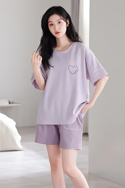 全純綿の薄手短袖パジャマ【夏用・女性用・高級感あるデザイン】（セットアップ対応）