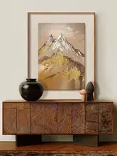 金箔仕上げの手描きオイルペインティング 新中式玄関装飾画【軽奢スタイル・リビング用】