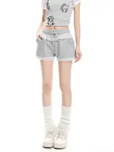 レディース 夏用レーストリムショートパンツ【フィット・ウエストひも締め・スリム効果】（セットアップ対応）