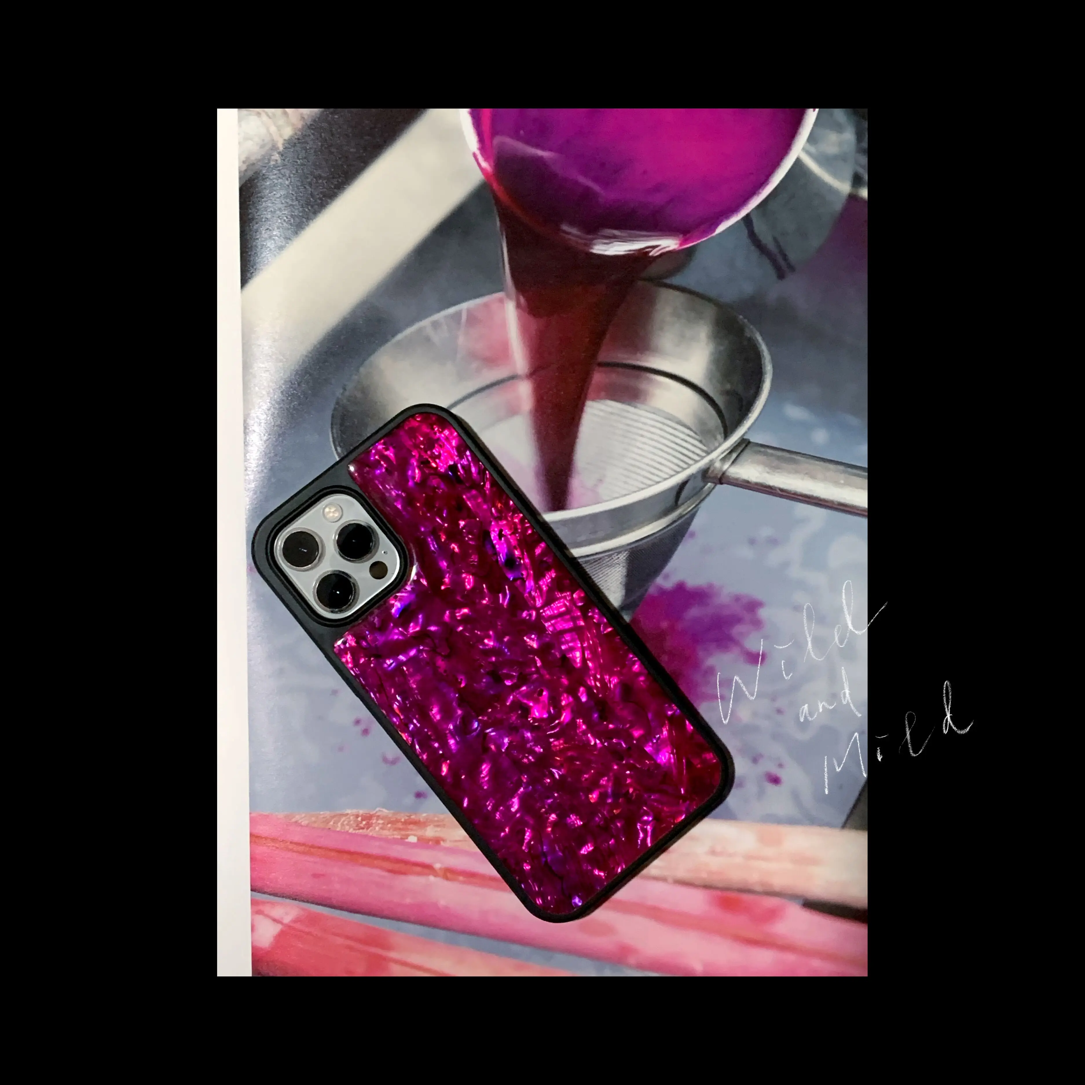 粉色紫の偏光ビンテージ真珠シェルスマホケース：iPhone11Max・iPhone7/8Plus対応の柔らかい全包型カバー