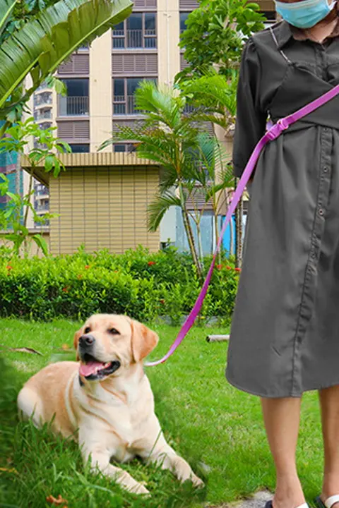 防水PVC製多機能犬用リード【ブルー・肩掛けデザイン・手が自由になる】