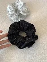 黒いドット柄のコットン布製ヘアゴム【二重構造・シンプルデザイン・髪まとめ用】