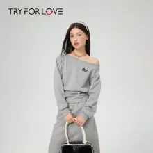 斜め肩デザインのレディーススウェットシャツ【カジュアル】（セットアップ対応）