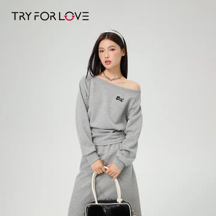 斜め肩デザインのレディーススウェットシャツ【カジュアル】（セットアップ対応）