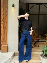 高腰ワイドレッグデニムパンツ【復古スタイル・純綿・サイドステッチ・スリム効果】