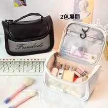 シンプルで大容量の防水化粧ポーチ【旅行用・透明持ち手付き】