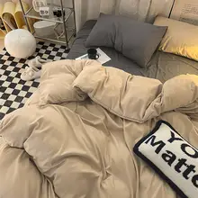無地ベッドリネン水洗コットン4点セット【夏用・シングルベッド用・カバー付き】
