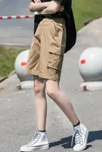 カーキ色の工事風ハーフパンツ【薄手・大きいサイズ・カジュアル】（セットアップ対応）