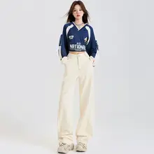 レディース 春用 ベージュワイドデニムパンツ【高腰・フィット・ロング丈】