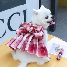 ペット用チェック柄ワンピース【ハーネス付き・リード付き・犬猫兼用】