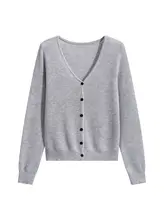洗練されたデザインのVネック長袖ニットカーディガン【女性用・スタイリッシュ・肩にフィット】