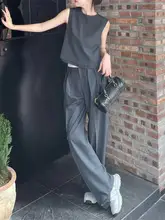 羊毛と天絲のコーディネート【ノースリーブトップス・ハイウエストワイドパンツ】（セットアップ対応）