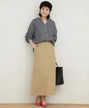 全棉製 水洗い対応 高腰ロングスカート【後ろスリット・コーディネート自在】（セットアップ対応）