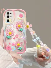 水色の立体花デザインのスマートフォンケース【ソフトシリコン・防摔機能・華やか】（セットアップ対応）