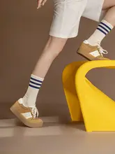 厚底カジュアルシューズ【レースアップ・カラーブロック・ファッション性・高身長効果】