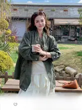 カーキ色 レディース ワイドフィット コート【カジュアル・春秋用・中長款・細見えデザイン】