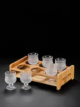 厚手ガラス製の家庭用酒杯【一口サイズ・おしゃれなデザイン】（セットアップ対応）