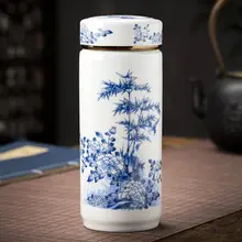 500ml 大型二重層式陶器マグカップ【青花瓷・オフィス用・ギフト対応】