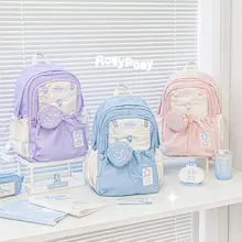 抽绳デザインのバックパック【軽量・大容量・ピンク・女子用】