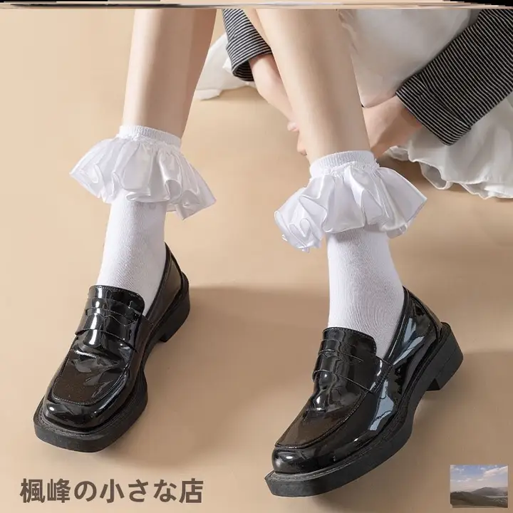 女性用コスプレソックス【白色・中筒・フリルデザイン・ロリータスタイル】