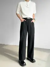 春季用 メンズストレートデニムパンツ【グレー・ゆったりフィット・トレンドデザイン】