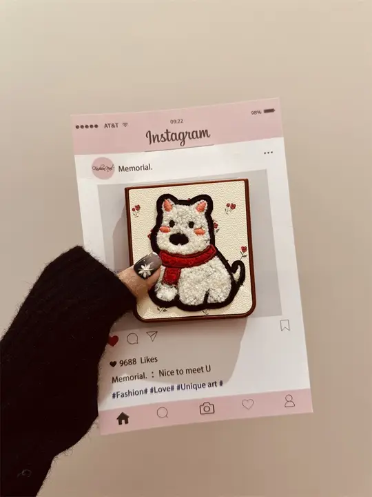 華為Pockets用 折りたたみ式スマホケース【小花柄・刺繍デザイン】