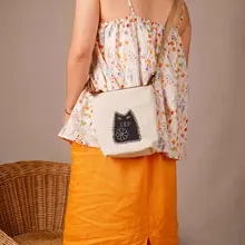 斜め掛け水桶型バッグ【布製・女性用・夏用・コットンリネン・シンプルデザイン】