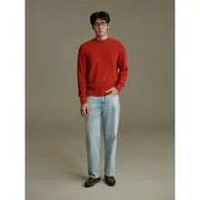 高級な光沢感！立体編みニット長袖Tシャツ【コットン・クルーネック】