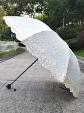 バニラ色レース刺繍のシックな折り畳み式日傘【UVカット・晴雨兼用】