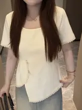 ナチュラルスタイルの大きいサイズ女性用不規則プリーツTシャツ【短袖・お腹カバー・夏用】（セットアップ対応）