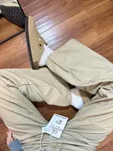 ハイウエストカーキ色ストレートデニムパンツ【春秋用・ゆったりしたシルエット】