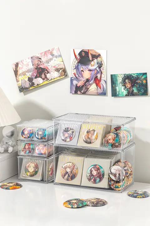 透明アクリル製収納ボックス【フタ付き・整理整頓・ピンバッジ・ブローチ用】