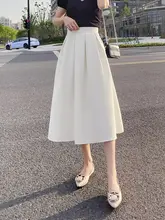 白色のハイウエストプリーツスカート【Aライン・中長丈・フレンチスタイル】