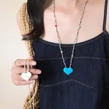 カラフルな星球デザインのハート織りネックレス【夏用・ロングタイプ・スウェットに最適】