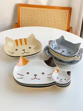 かわいい手描きデザインの陶器製双耳ボウル【デザート・フルーツ皿・猫モチーフ】