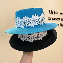 夏用リボン付きホワイトレースハット【ビーチやリゾート向け・UVカット・ワイドブリム】