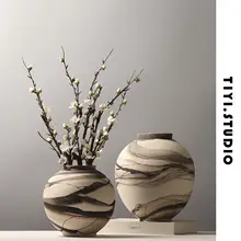 中華風 手描き陶器の花瓶【インテリア装飾・フラワースタンド】