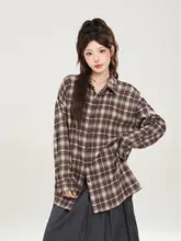 シャツアウター レディース 長袖 ブラウンチェック柄 ヴィンテージ カジュアル UVカット おしゃれ 春夏