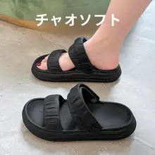 レディースリバーシブルサンダル【夏用・厚底・ブラック・ビーチ用・オフィス対応】