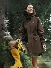 レトロデザインのフード付きウィンドブレーカー【女性用・アウトドア・防風・ルーズフィット】