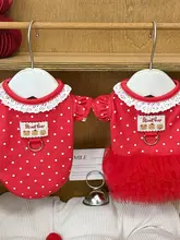 春用のドット柄フリル付きペット衣服【背心＆スカートデザイン・小型犬用】（セットアップ対応）