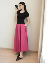 ラズベリー色の女性用コットンサークルスカート【フレア・中丈・夏用】