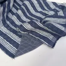 全棉ダブルレイヤー素材【紺色・毛羽立ち加工・ストライプ柄・中厚手】