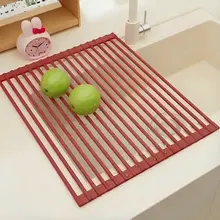キッチン用シリコン水切りマット【折りたたみ式・グレー・野菜果物用ラック】