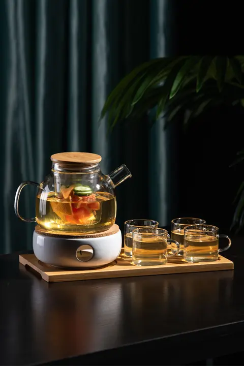 ガラス花茶壺 茶器セット 花茶用 耐熱 加厚デザイン