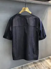 デニムパッチワークのショートスリーブTシャツ【男性用・夏用・ゆったりデザイン】（セットアップ対応）