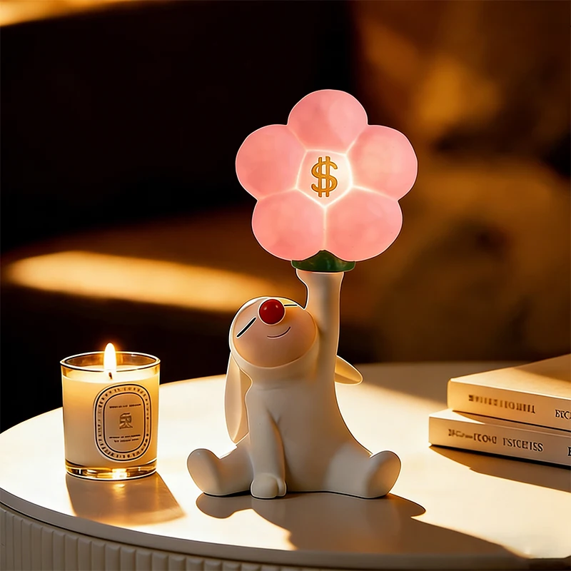 かわいいナイトランプ：招財ウサギと花の癒しデスクインテリアの実用性と適用シーン