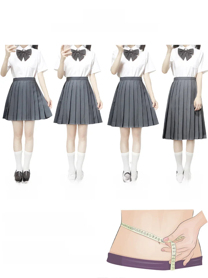 シンプルな無地JK制服 百褶スカート【夏用・ロング丈・紺色・黒・灰色】