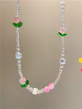 子供用カラフルなチューリップと花のクリスタルビーズネックレス【女の子用・デコレーションジュエリー】