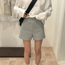 春のカジュアル高腰ショートパンツ【レディース・リモンティーグリーン・小柄向け】